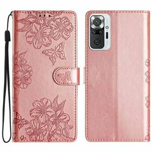 For Xiaomi Redmi Note 10 Pro Max Cherry Blossom Butterfly Skin Feel Embossed PU Phone Case(Rose Gold)