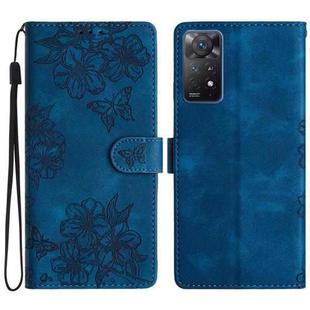 For Xiaomi Redmi Note 11 4G Global Cherry Blossom Butterfly Skin Feel Embossed PU Phone Case(Blue)