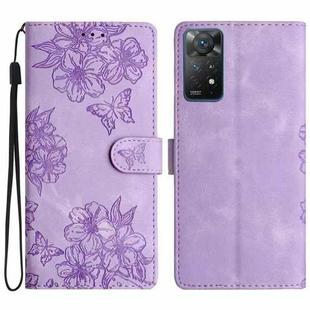 For Xiaomi Redmi Note 11S 4G Cherry Blossom Butterfly Skin Feel Embossed PU Phone Case(Purple)