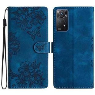 For Xiaomi Redmi Note 11S 4G Cherry Blossom Butterfly Skin Feel Embossed PU Phone Case(Blue)