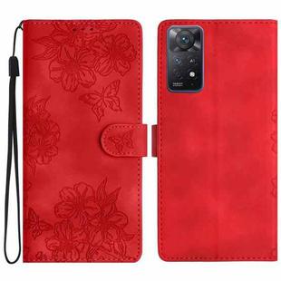 For Xiaomi Redmi Note 11 Pro 5G Global Cherry Blossom Butterfly Skin Feel Embossed PU Phone Case(Red)