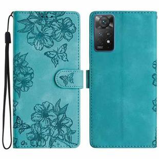 For Xiaomi Redmi Note 11 Pro 5G Global Cherry Blossom Butterfly Skin Feel Embossed PU Phone Case(Green)