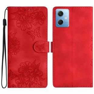 For Xiaomi Redmi Note 12 Global Cherry Blossom Butterfly Skin Feel Embossed PU Phone Case(Red)