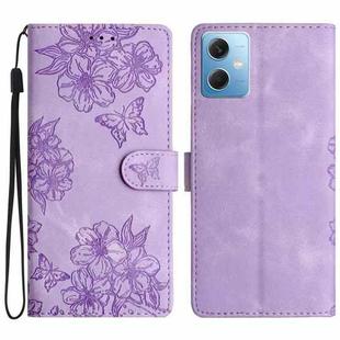 For Xiaomi Redmi Note 12 Global Cherry Blossom Butterfly Skin Feel Embossed PU Phone Case(Purple)