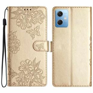 For Xiaomi Redmi Note 12 Global Cherry Blossom Butterfly Skin Feel Embossed PU Phone Case(Gold)