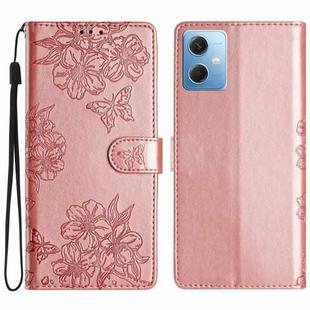 For Xiaomi Redmi Note 12 Global Cherry Blossom Butterfly Skin Feel Embossed PU Phone Case(Rose Gold)