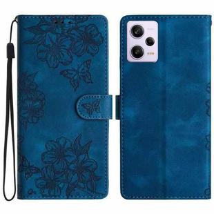 For Xiaomi Redmi Note 12 Pro Global Cherry Blossom Butterfly Skin Feel Embossed PU Phone Case(Blue)