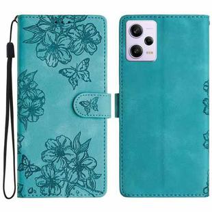 For Xiaomi Redmi Note 12 Pro Global Cherry Blossom Butterfly Skin Feel Embossed PU Phone Case(Green)
