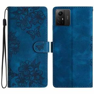 For Xiaomi Redmi Note 12S Cherry Blossom Butterfly Skin Feel Embossed PU Phone Case(Blue)