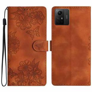 For Xiaomi Redmi Note 12S Cherry Blossom Butterfly Skin Feel Embossed PU Phone Case(Brown)