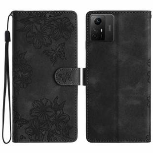 For Xiaomi Redmi Note 12S Cherry Blossom Butterfly Skin Feel Embossed PU Phone Case(Black)