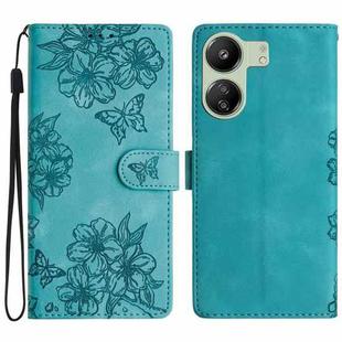 For Xiaomi Redmi 13C 4G Global Cherry Blossom Butterfly Skin Feel Embossed PU Phone Case(Green)