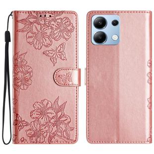 For Redmi Note 13 4G Cherry Blossom Butterfly Skin Feel Embossed PU Phone Case(Rose Gold)