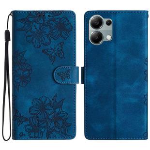 For Redmi Note 13 Pro 4G Cherry Blossom Butterfly Skin Feel Embossed PU Phone Case(Blue)