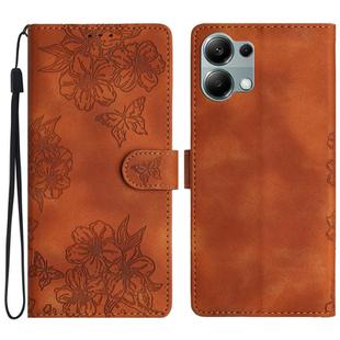 For Redmi Note 13 Pro 4G Cherry Blossom Butterfly Skin Feel Embossed PU Phone Case(Brown)