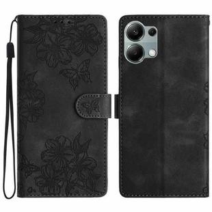 For Redmi Note 13 Pro 4G Cherry Blossom Butterfly Skin Feel Embossed PU Phone Case(Black)