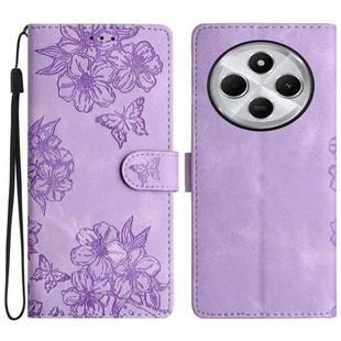 For Redmi 14C 4G Cherry Blossom Butterfly Skin Feel Embossed PU Phone Case(Purple)