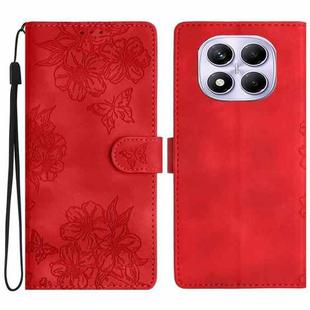 For Redmi Note 14 Pro 4G Cherry Blossom Butterfly Skin Feel Embossed PU Phone Case(Red)