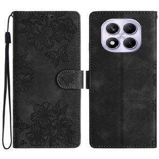 For Redmi Note 14 Pro 4G Cherry Blossom Butterfly Skin Feel Embossed PU Phone Case(Black)