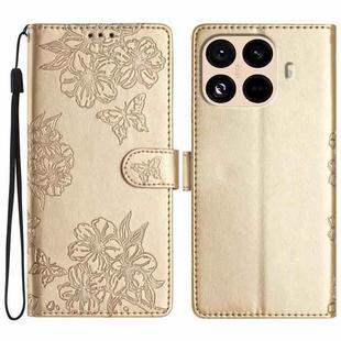 For Redmi 15T Pro 5G Cherry Blossom Butterfly Skin Feel Embossed PU Phone Case(Gold)