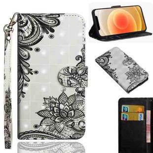 For iPhone 12 mini 3D Painting Pattern Horizontal Flip TPU + PU Leather Case with Holder & Card Slots & Wallet(Diagonal Black Flower)