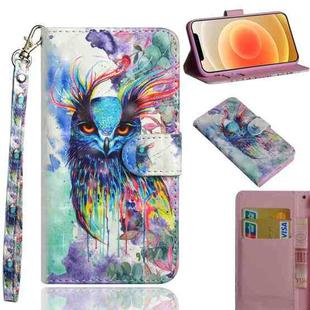 For iPhone 12 mini 3D Painting Pattern Horizontal Flip TPU + PU Leather Case with Holder & Card Slots & Wallet(Watercolor Owl)