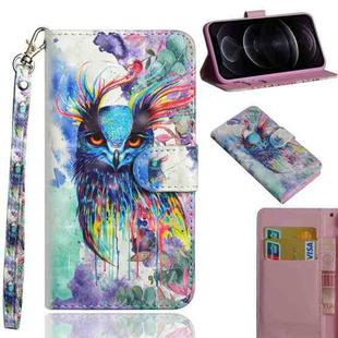 For iPhone 12 / 12 Pro 3D Painting Pattern Horizontal Flip TPU + PU Leather Case with Holder & Card Slots & Wallet(Watercolor Owl)