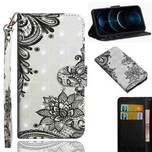 For iPhone 12 Pro Max 3D Painting Pattern Horizontal Flip TPU + PU Leather Case with Holder & Card Slots & Wallet(Diagonal Black Flower)