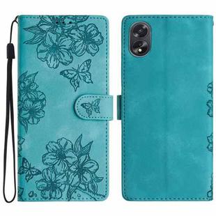 For OPPO A18 / A38 Cherry Blossom Butterfly Skin Feel Embossed PU Phone Case(Green)