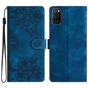 For OPPO A52 / A72 / A92 Cherry Blossom Butterfly Skin Feel Embossed PU Phone Case(Blue)