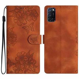 For OPPO A52 / A72 / A92 Cherry Blossom Butterfly Skin Feel Embossed PU Phone Case(Brown)