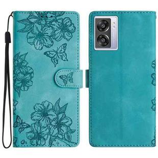 For OPPO A57 4G / A57 5G / A77 5G Cherry Blossom Butterfly Skin Feel Embossed PU Phone Case(Green)