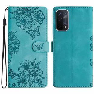 For OPPO A74 5G / A54 5G / A93 5G Cherry Blossom Butterfly Skin Feel Embossed PU Phone Case(Green)