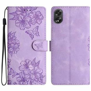 For OPPO A78 / A58 Cherry Blossom Butterfly Skin Feel Embossed PU Phone Case(Purple)