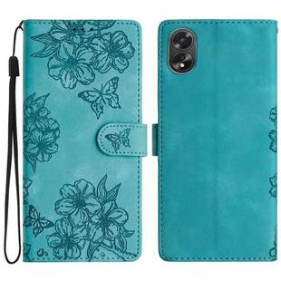 For OPPO A78 / A58 Cherry Blossom Butterfly Skin Feel Embossed PU Phone Case(Green)