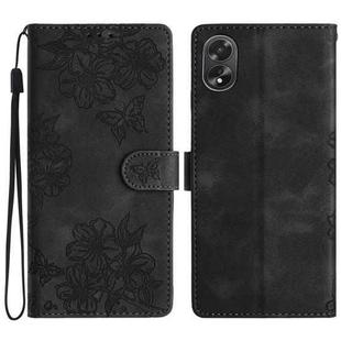 For OPPO A78 / A58 Cherry Blossom Butterfly Skin Feel Embossed PU Phone Case(Black)