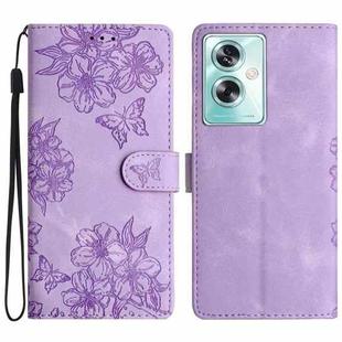 For OPPO A79 5G Cherry Blossom Butterfly Skin Feel Embossed PU Phone Case(Purple)