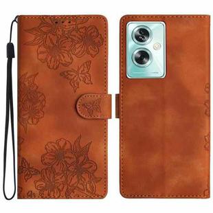 For OPPO A79 5G Cherry Blossom Butterfly Skin Feel Embossed PU Phone Case(Brown)