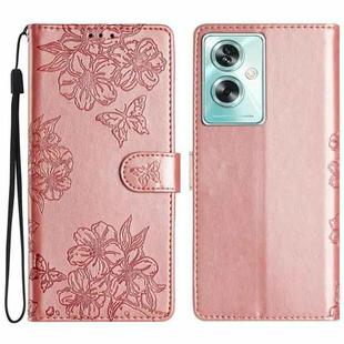 For OPPO A79 5G Cherry Blossom Butterfly Skin Feel Embossed PU Phone Case(Rose Gold)
