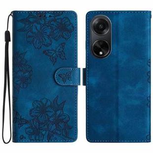 For OPPO A98 5G / F23 5G Cherry Blossom Butterfly Skin Feel Embossed PU Phone Case(Blue)