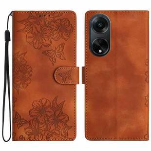 For OPPO A98 5G / F23 5G Cherry Blossom Butterfly Skin Feel Embossed PU Phone Case(Brown)