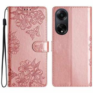 For OPPO A98 5G / F23 5G Cherry Blossom Butterfly Skin Feel Embossed PU Phone Case(Rose Gold)