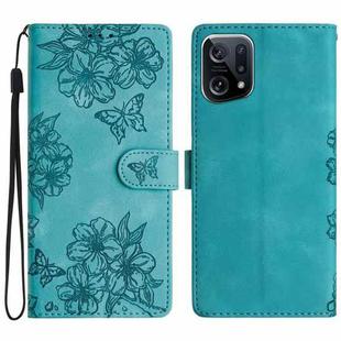 For OPPO Find X5 Cherry Blossom Butterfly Skin Feel Embossed PU Phone Case(Green)