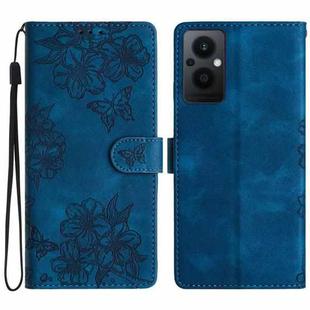 For OPPO Reno8 Lite 5G / Reno7 Z 5G Cherry Blossom Butterfly Skin Feel Embossed PU Phone Case(Blue)