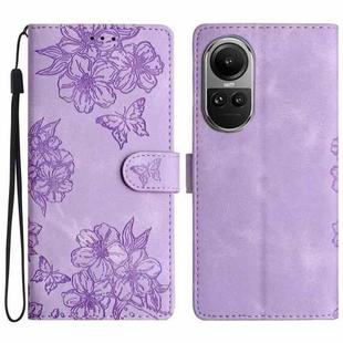 For OPPO Reno10 Pro 5G Global Cherry Blossom Butterfly Skin Feel Embossed PU Phone Case(Purple)