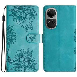 For OPPO Reno10 Pro 5G Global Cherry Blossom Butterfly Skin Feel Embossed PU Phone Case(Green)