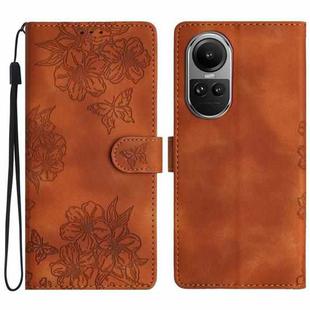 For OPPO Reno10 Pro 5G Global Cherry Blossom Butterfly Skin Feel Embossed PU Phone Case(Brown)
