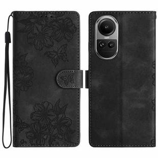 For OPPO Reno10 Pro 5G Global Cherry Blossom Butterfly Skin Feel Embossed PU Phone Case(Black)