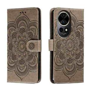 For Huawei Nova 12 Pro Sun Mandala Embossing Pattern Phone Leather Case(Grey)