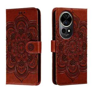 For Huawei Nova 12 Pro Sun Mandala Embossing Pattern Phone Leather Case(Brown)